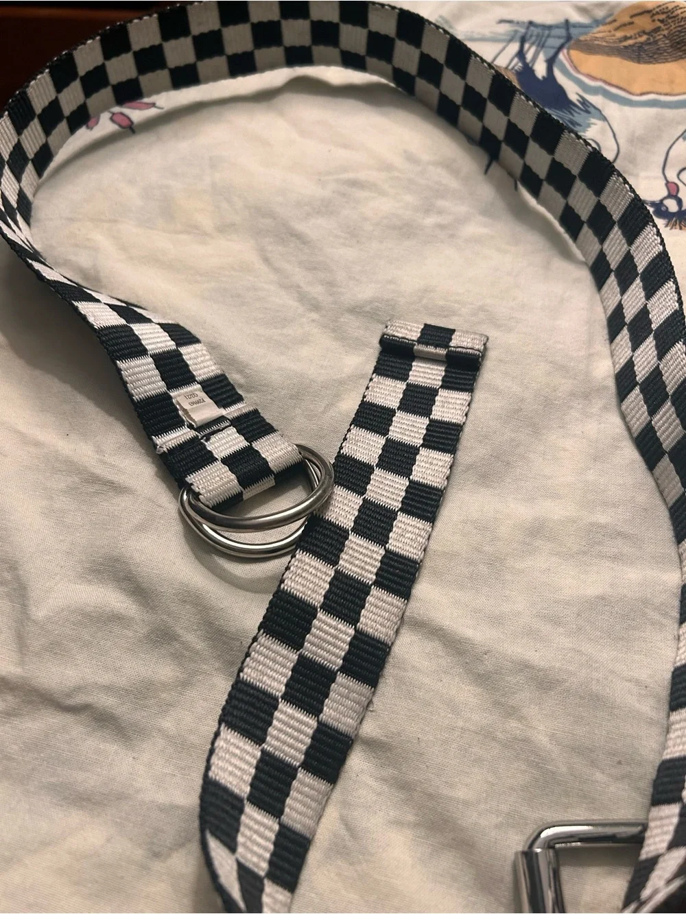 Urban Outfitters Canvas Checkerboard Double-Ring Belt - Black & Brown